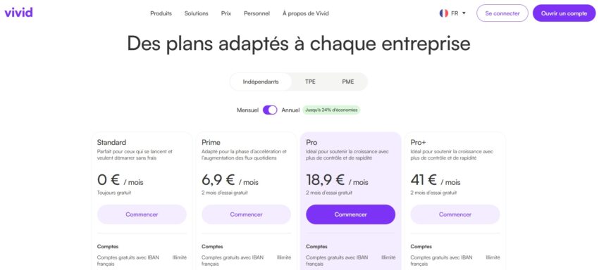 Illustration des frais bancaires professionnels chez la banque pro Vivid