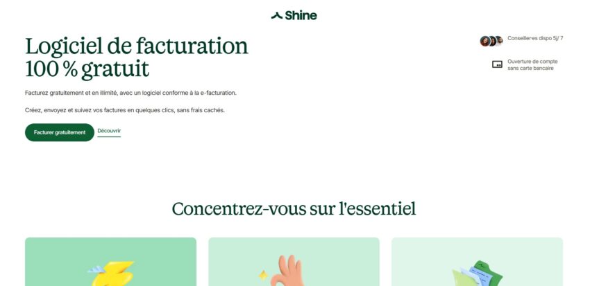 Page d'accueil de l'outil Shine Facture