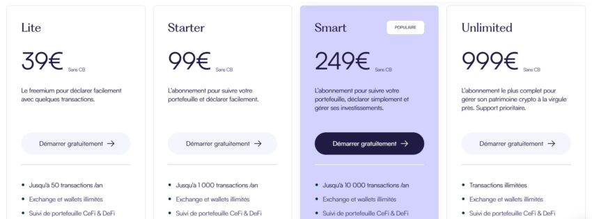 Visuels des formules d'abonnement disponibles pour Waltio