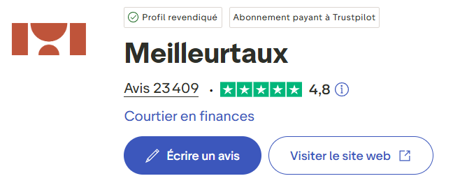 Capture d'écran de la note Trustpilot de Meilleurtaux, pour avis courtier Meilleurtaux.