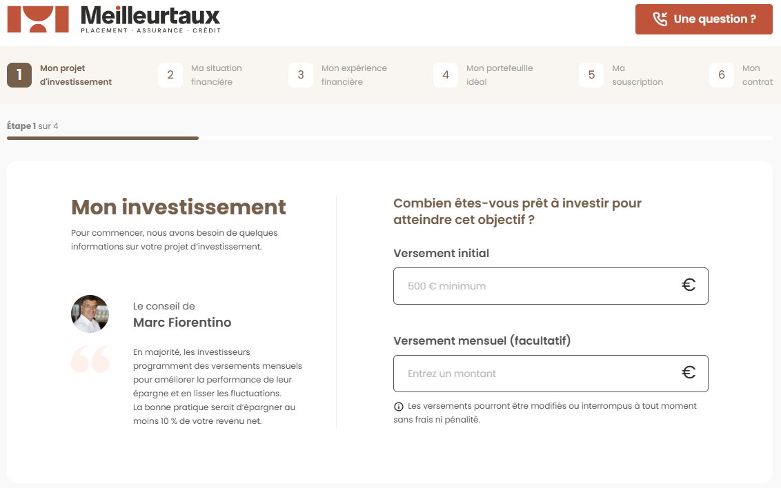 Capture d'écran du parcours de souscription de Meilleurtaux.