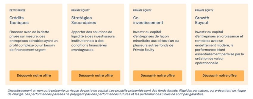 Image présentant les 4 grandes catégories d'offre de placement d'Opale Capital