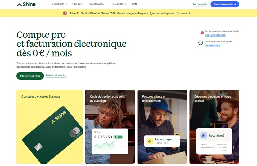 Page d'accueil de Shine