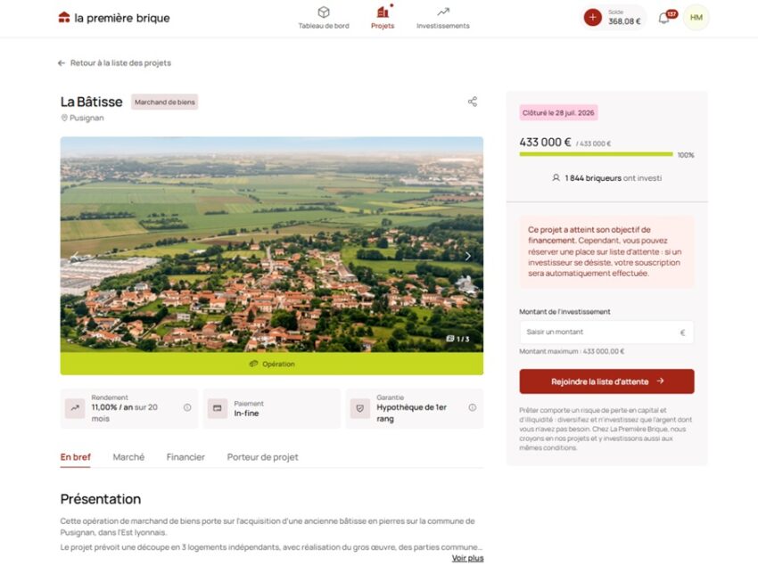 Exemple d'un projet de marchand de biens proposé par La Première Brique, à Pusignan