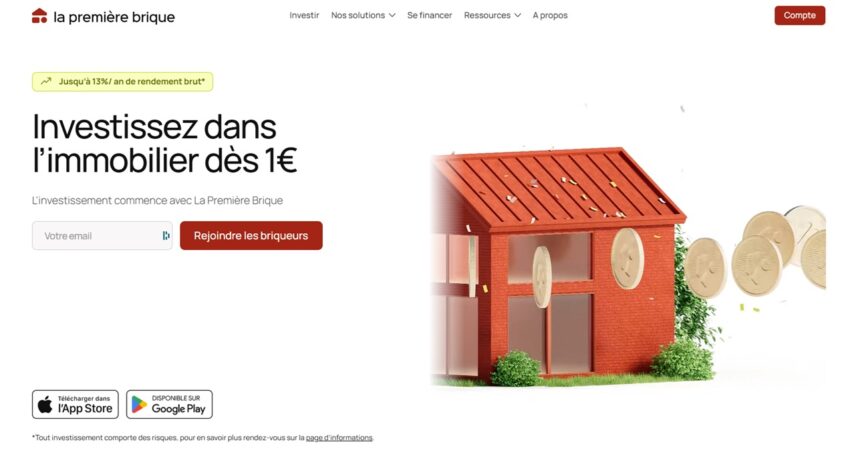 Page d'accueil de la plateforme de crowfunding immo La Première Brique