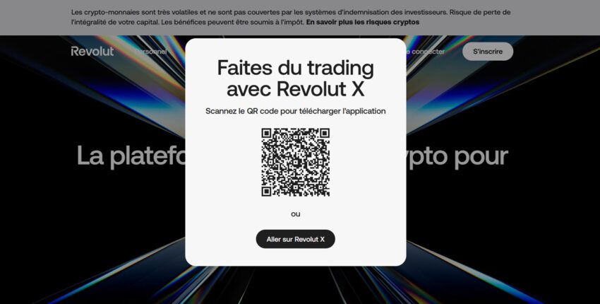 Le parcours d'inscription de Revolut X invite à scanner un QR code pour télécharger l'application