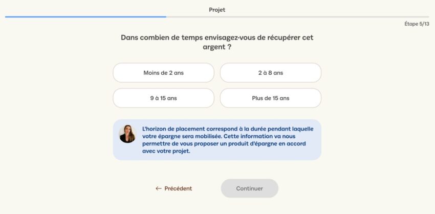 Exemple de la page horizon de souscription d'une assurance-vie Linxea Spirit 2