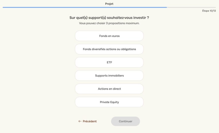 Exemple de la page support de souscription d'une assurance-vie Linxea Spirit 2