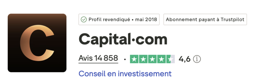 Avis des clients Capital.com sur Trustpilot 