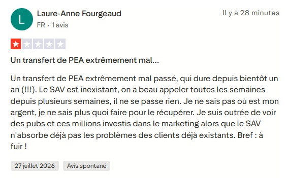 avis trustpilot sur le service client trade republic