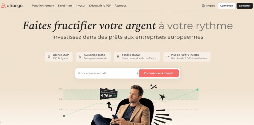 Page d'accueil de la plateforme de crowdlending Afranga