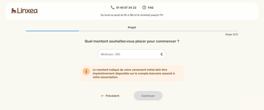 Parcours de souscription du contrat Linxea Spirit 2