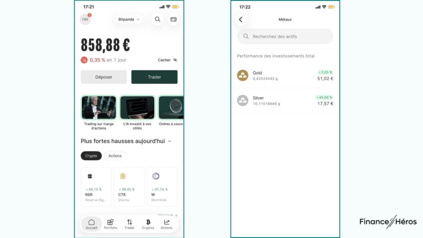 Captures d'écran de l'application crypto Bitpanda