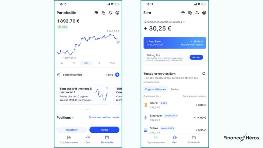 Captures d'écran de l'application crypto Bitvavo
