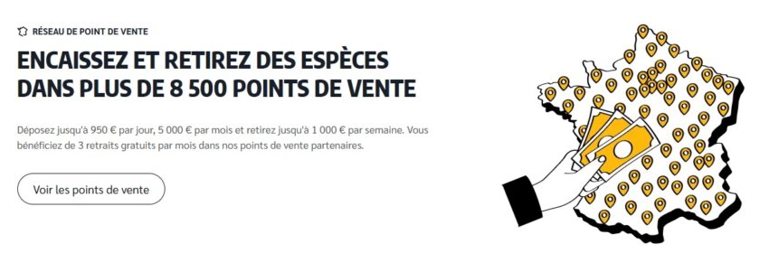 Visuel sur les dépôts et retraits d'espèces dans les points de vente partenaires du compte Nickel Pro