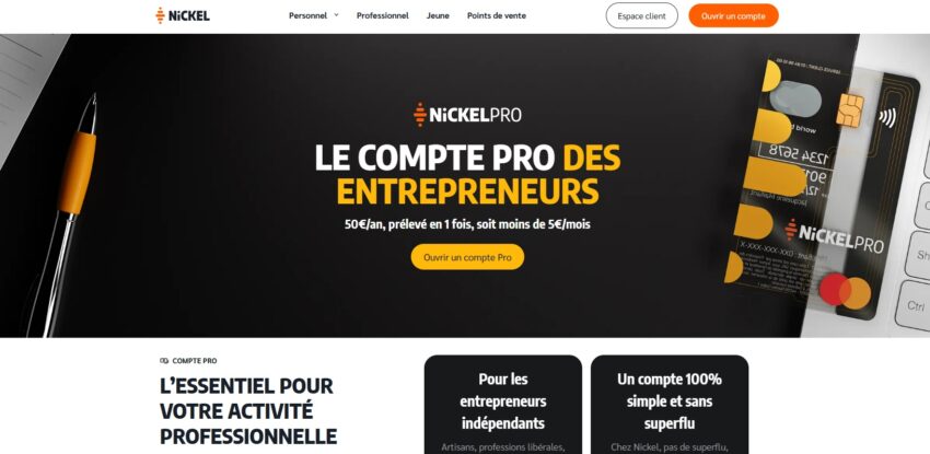 Page d'accueil du compte professionnel Nickel pro