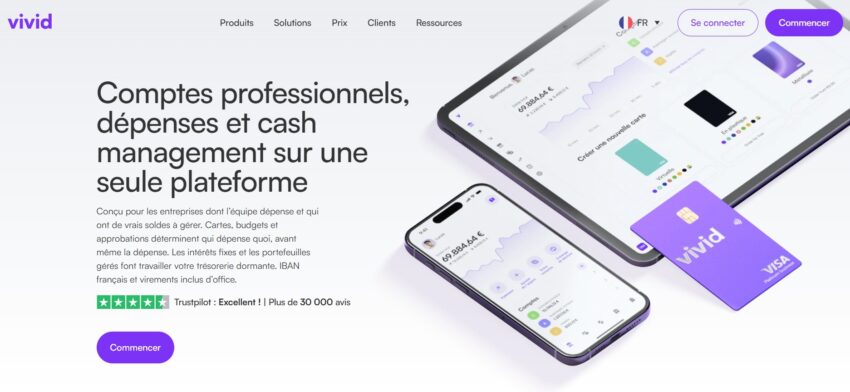 Page d'accueil du compte professionnel en ligne Vivid
