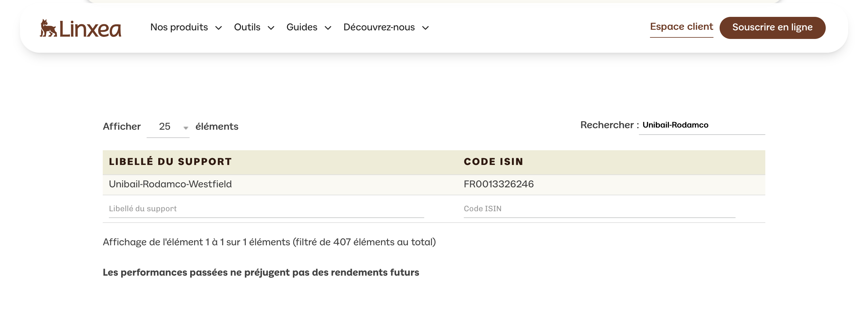Exemple de SIIC disponible sur l'assurance-vie Linxea Spirit 2